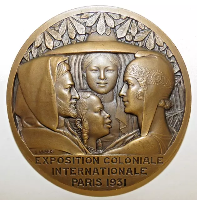 Rare médaille Exposition coloniale de Paris par Bazor 1931 - 68mm - Bronze, 146g