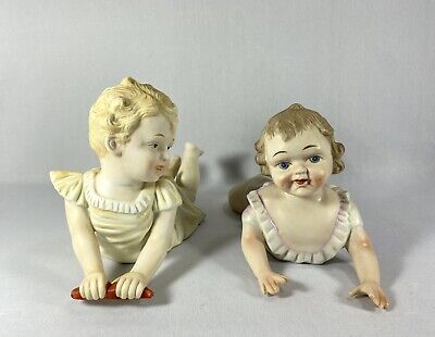 Pair of Antique Bisque Piano Babies Large Size 10" & 9 1/2" Beautiful Cond! 2