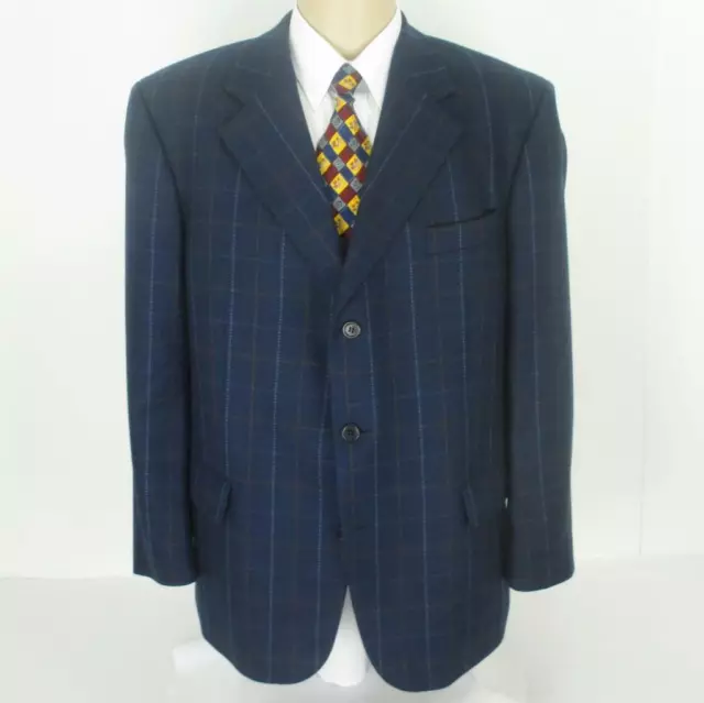 44 S HIELD Brothers Blue Plaid Tweed Wool 3Bt Mens Jacket Sport Coat ...