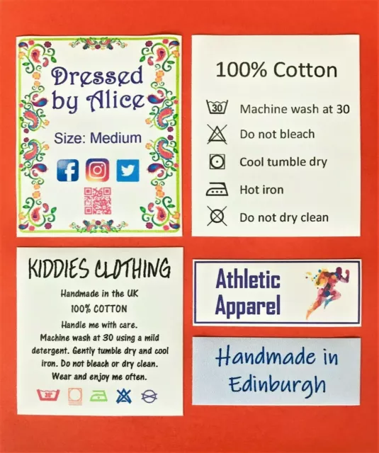 Full Colour Wash Care Labels - with hot melt adhesive backing - Personalised