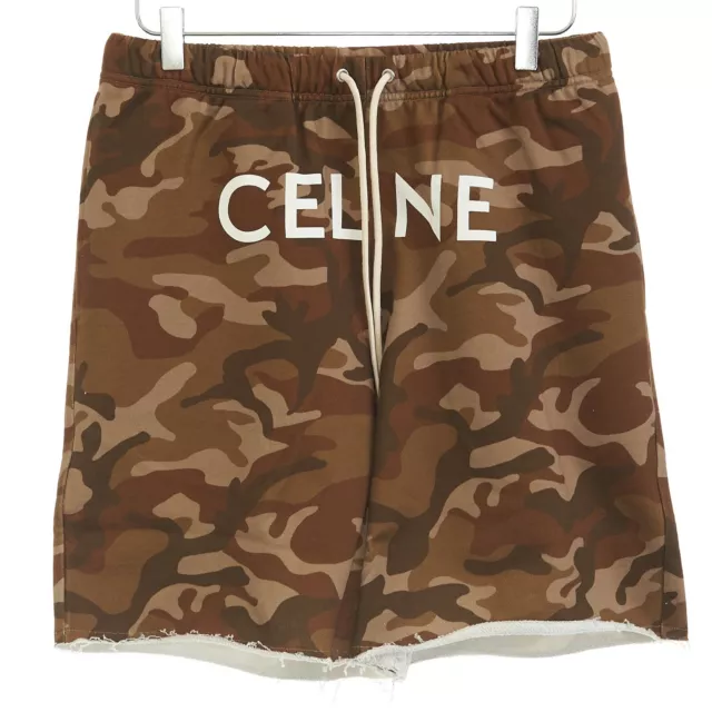 CELINE 690$ Camouflage Cotton Fleece Shorts - Logo Print, Loose Fit