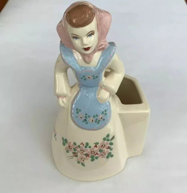 California Pottery Planter Vase Girl Figure By Weil Ware White Blue Pink