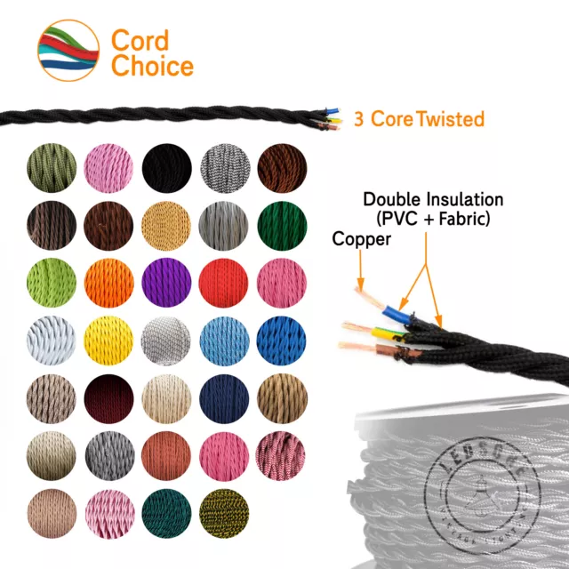 fil  câble électrique gainé tissu 5m différentes couleurs Éclair câble 3 Cœur