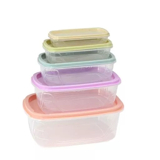 5Food Storage Container with Colour CODED LID, 3L, 2L, 1.2L, 0.7L, 0.4L BPA FREE