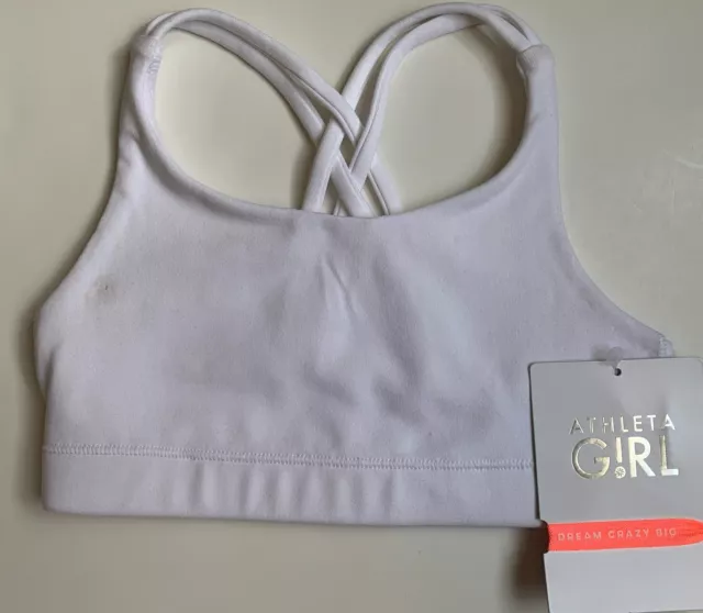 Athleta Girl XS/6 White Upbeat Cross-back Bra 2.0 NWT UPF ***MINOR FLAW