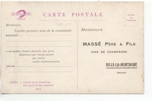 RILLY LA MONTE - Marne - CPA 51 - Maison MASS Champagne Advertising Card