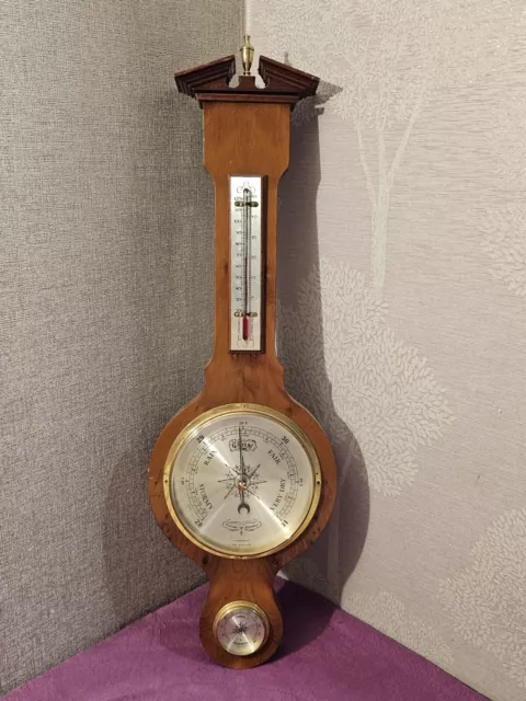 Vintage Barometer Thermometer Comitti of London Inlaid Mahogany Sheraton Style