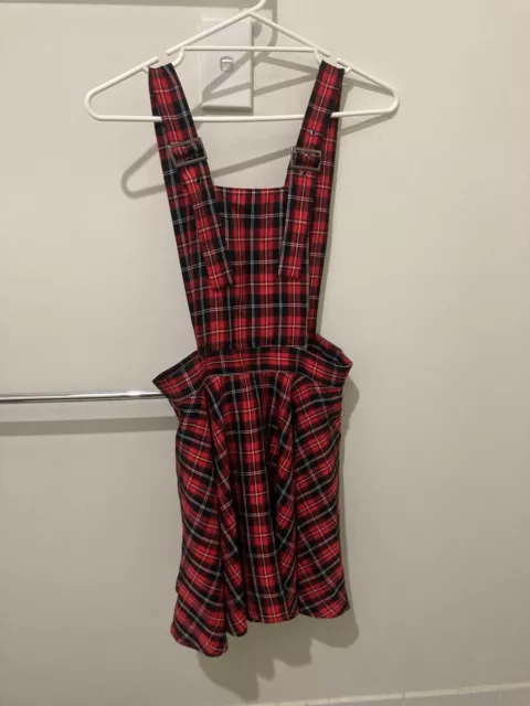 Hell Bunny Red Plaid Overall Pinafore Skirt Size S