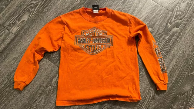 Harley-Davidson Kids T-Shirt Orange Long Sleeve Size Medium