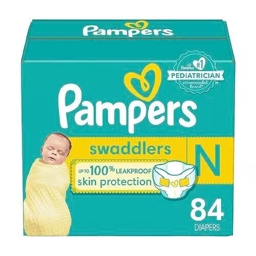Pampers Swaddlers Diapers Newborn - Size 0, 84 Count (Pack of 1), Ultra Soft