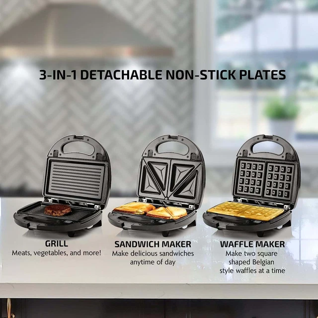 3 IN 1 Electric Sandwich Maker Panini Press Grill Waffle Iron Set 39.