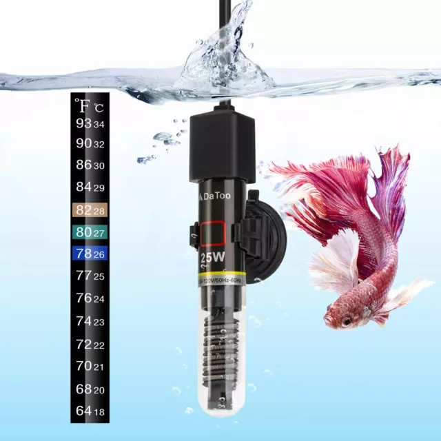 Small Aquarium Heater Fish Tank Heater 25 Watt With Free Thermometer Sticker