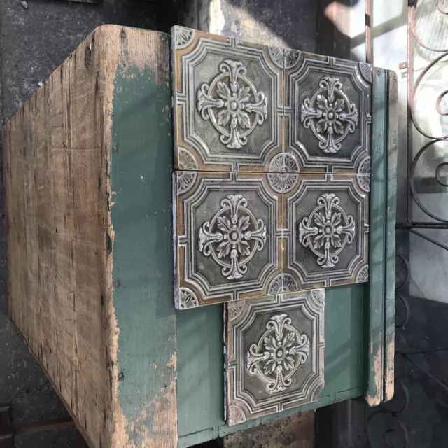 Five Victorian fireplace tiles embossed