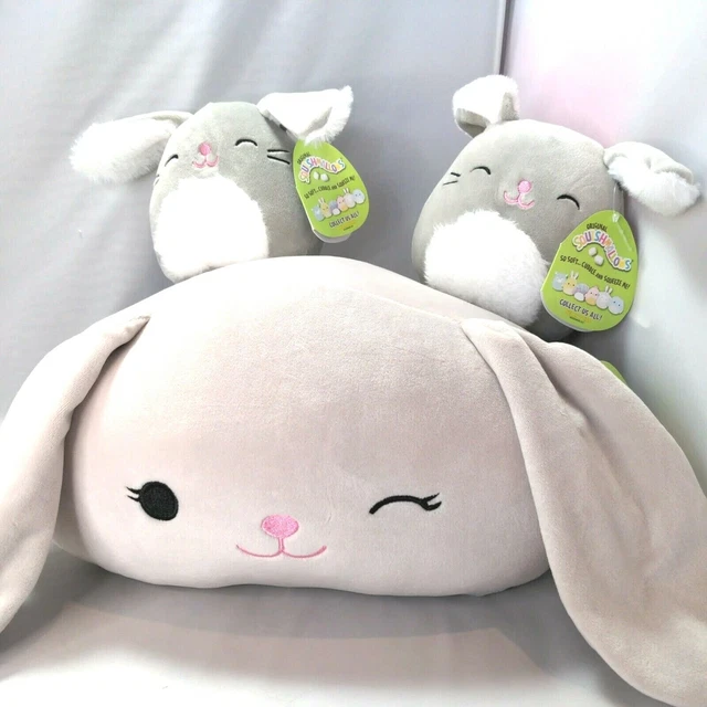 SQUISHMALLOW KELLYTOY STACKABLE Gray Bunny Blake And Two 5" Bunnies NWT