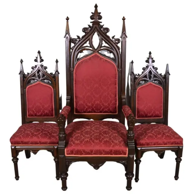Antique Set of 3 Gothic Style Chairs #21854