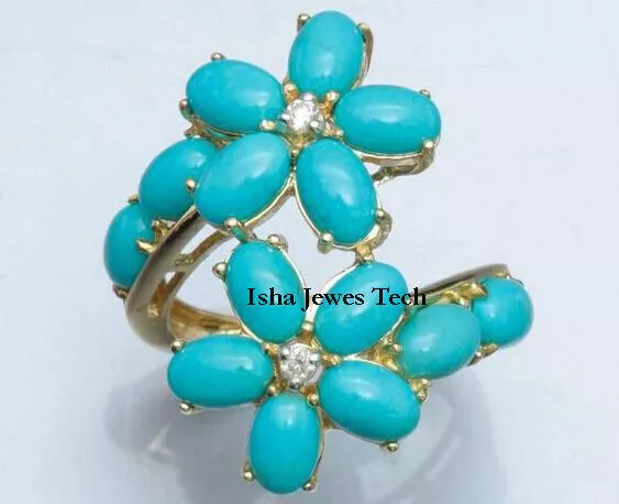 Fine Handmade Natural Pave Diamond Turquoise 925 Sterling Silver Ring