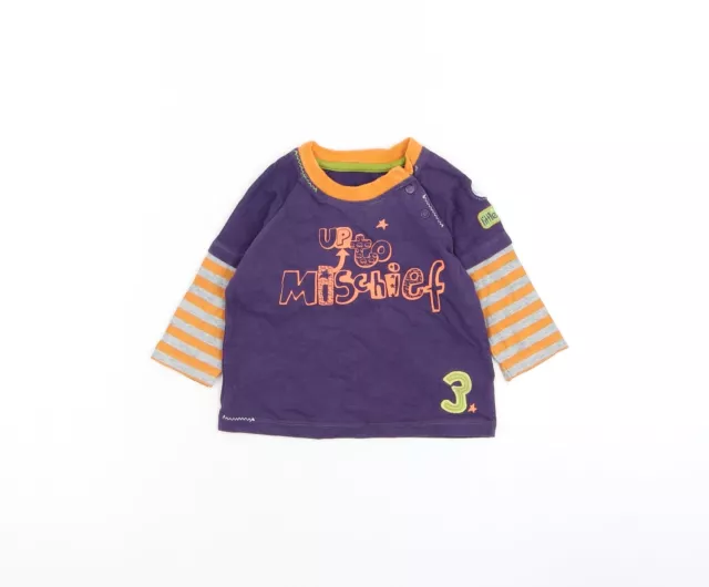 NEXT Boys Purple Striped Cotton Basic T-Shirt Size 3-6 Months Round Neck Snap -