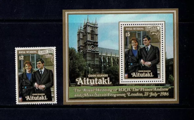 Aitutaki 1986 Royal Wedding Andrew & Sarah Single & Minisheet Mint Never Hinged