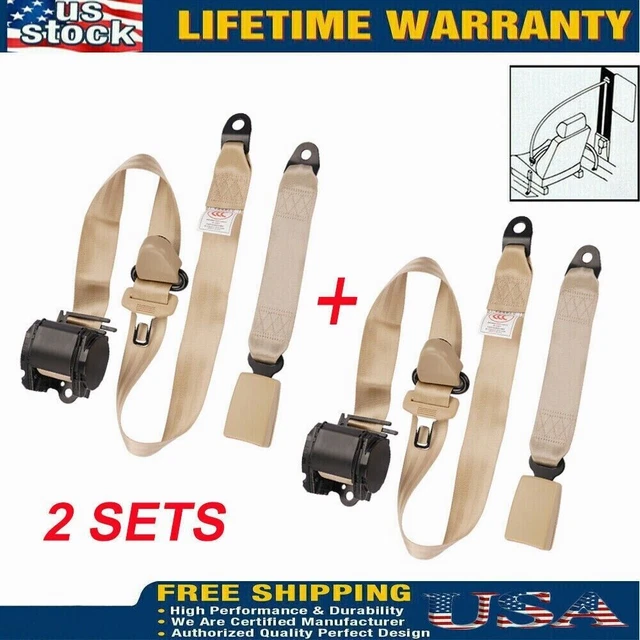 2X Car Seat Belt Kit 3Point Safety Vehicle Adjustable Auto Retractable Universal