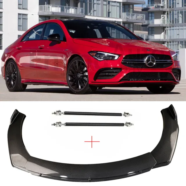Front Bumper Lip+Strut Rods carbon fiber For Mercedes-Benz CLA C300 e300 AMG CLS
