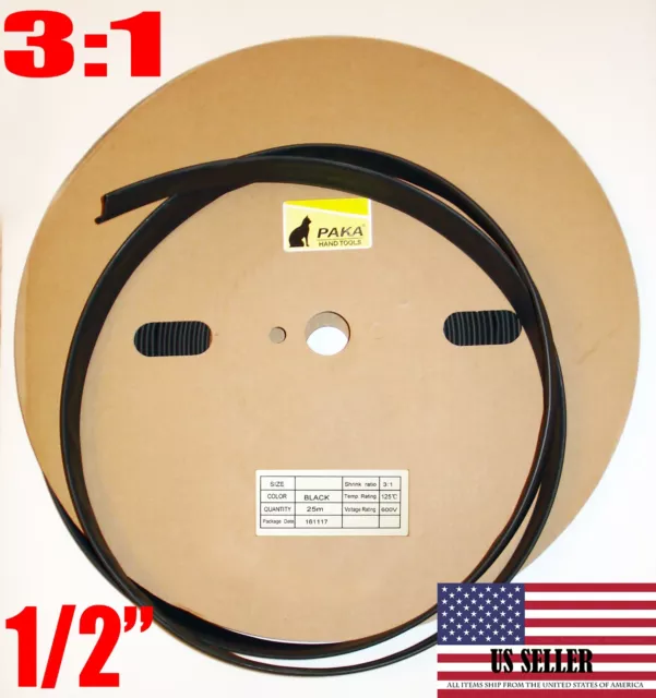 12 FEET  - 1/2" DUAL WALL Black Heat Shrink Tubing  3:1 Adhesive Glue lined tube