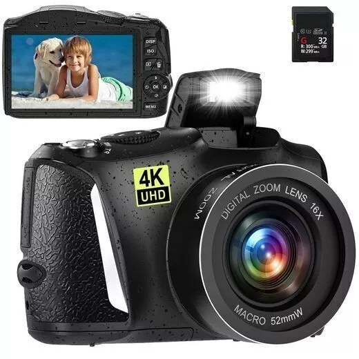 Digitalkamera 4K HD 1080P 48MP Fotokamera Kompaktkamera Autofokus mit 180° NEU