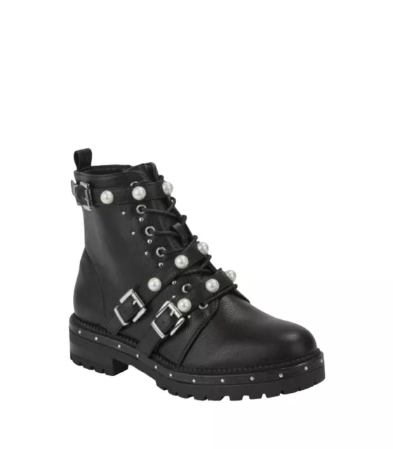 Misguided Women’s Size 10 Pearl Moto Combat Boots Black Uk Size 8