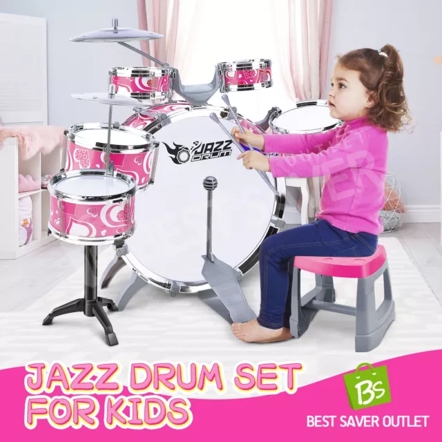 Kids Junior Drum Kit Percussion Set Children Band Jazz Musical Play Educational