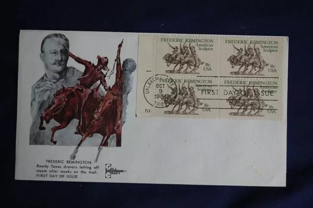 Frederic Remington Sculptor 18c Stamp FDC Gill Craft Cachet S#1934 03699 Pl#11-2