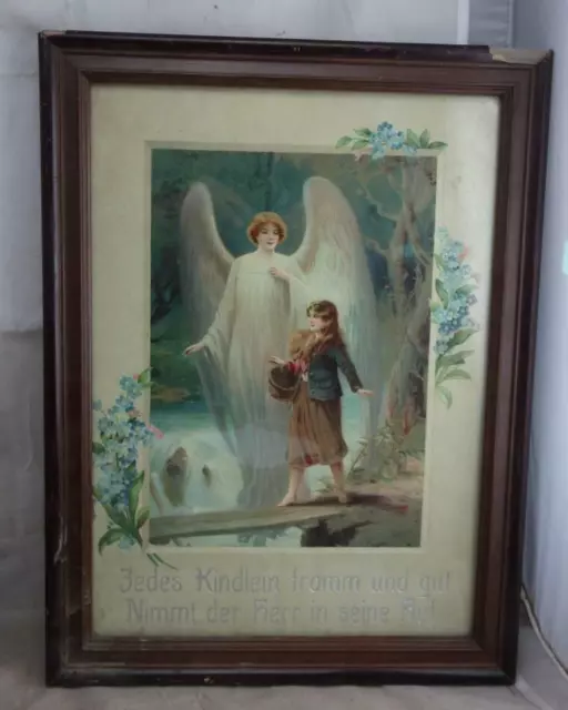 altes Heiligenbild Engel Bild Schutzengel mit Spruch selten