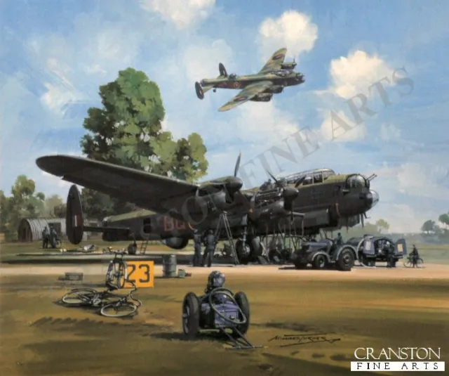 550 Squadron Bomber  aviation Art Print Lancaster Dispersal by Michael Turnerers