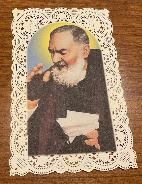 Santino PADRE PIO merlettato traforato tipo pizzo fustellato 2002 Barbieri Ed.