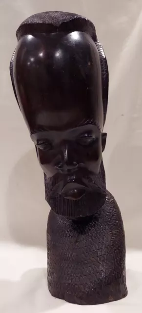 Vintage Carved African Tribal Man Head Bust Ebony Wood 10.5"
