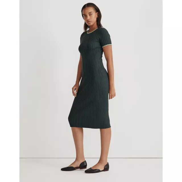 Madewell Ribbed Midi Sweater Dress Women's Size Large Green New With Tags!