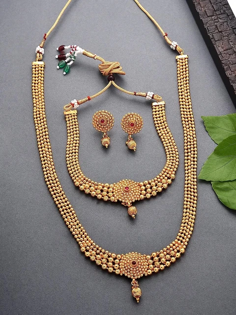 Ensemble De Bijoux Bollywood – Collier Ras Du Cou, Boucles, Charmes – Plaqué Or – Inde