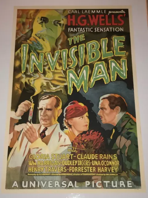 The Invisible Man One Sheet Movie Poster Lithograph Claude Rains S2 Art LAST ONE