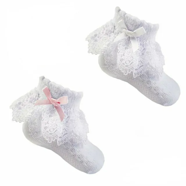 Baby Girls Frilly Ankle Socks Ribbon & Lace 💗