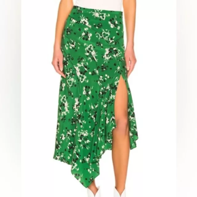 Veronica Beard Mac Skirt Green Multi Size 2 Silk Maxi Floral Slit Romantic