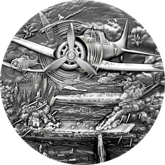 2021 Niue 2 oz Antique Silver Sea Battles; The Battle of Midway