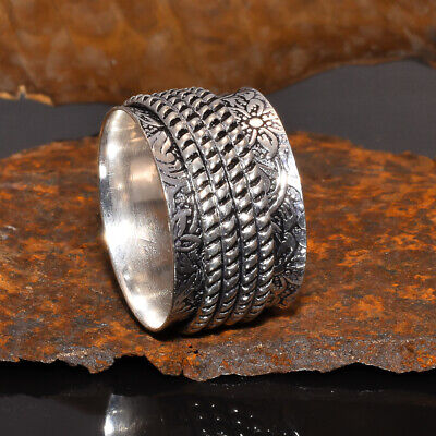 Wide Band 925 Sterling Silver Meditation Spinner Ring Thumb Worry Jewelry