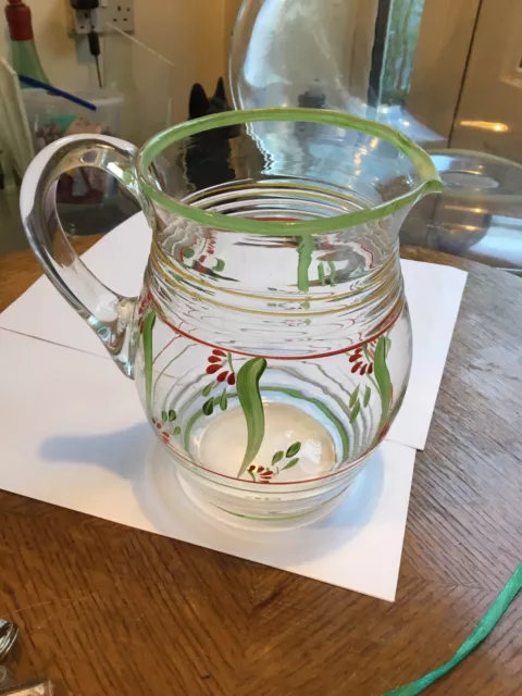 Vintage Hand Painted/Hand Blown Glass Pitcher /Jug
