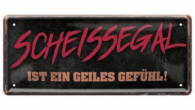 Blechschild lustige Sprüche Deko Schild Wandschild Home Scheissegal 28x12 cm