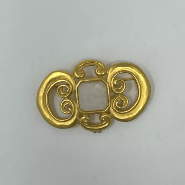 Karl Lagerfeld KL Gemstone Gold Tone Brooch Pin Rare Signed