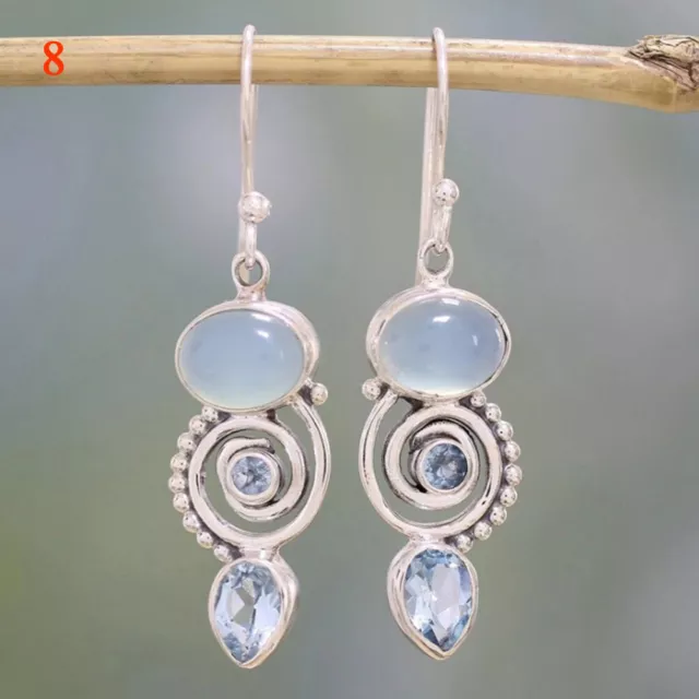 Boho Retro 925 Silber Ohrringe Türkis Ohrhänger Haken Ohrstecker Damen Schmuck ☀