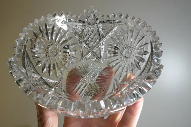 Vintage American Brilliant Period Abp Cut Glass Star Wheels Saw Tooth Bowl 7"