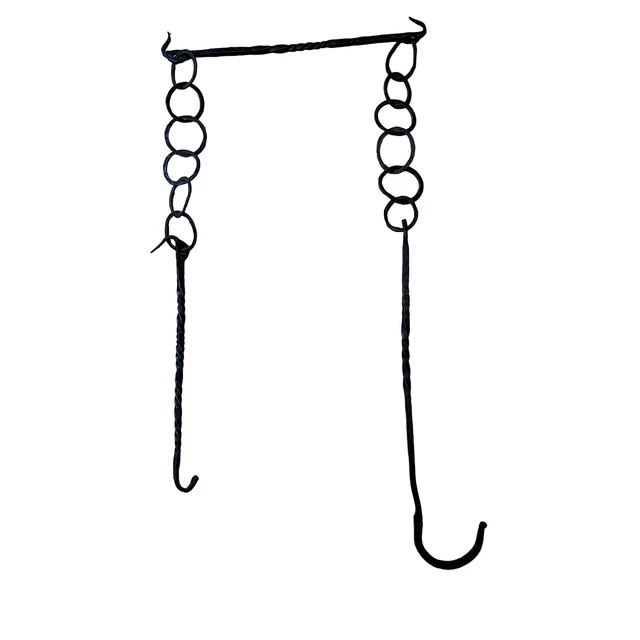 Antique Large Hand Forged Wrought Iron Fireplace Double Kettle Hook 39" x 17"