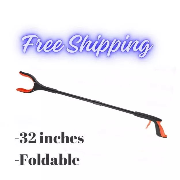 Folding Industrial Grabber Tool Pick Up Reacher Trash Picker- 32 Inches- ORANGE