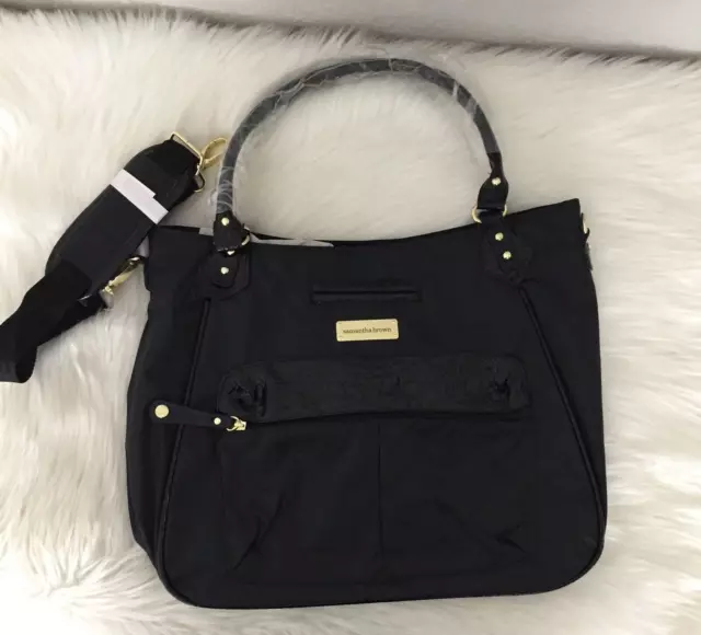 Samantha Brown Black Croc Embossed Weekender Crossbody Carry All Travel Bag NWOT