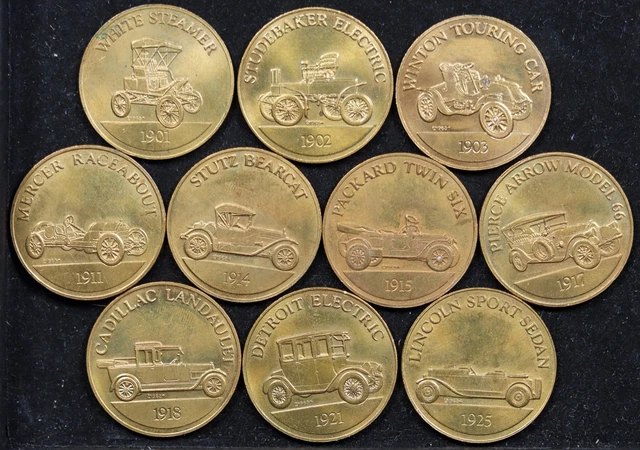 LOT OF 10 Sunoco Bronze Antique Car Coins Series 2 Franklin Mint 1901