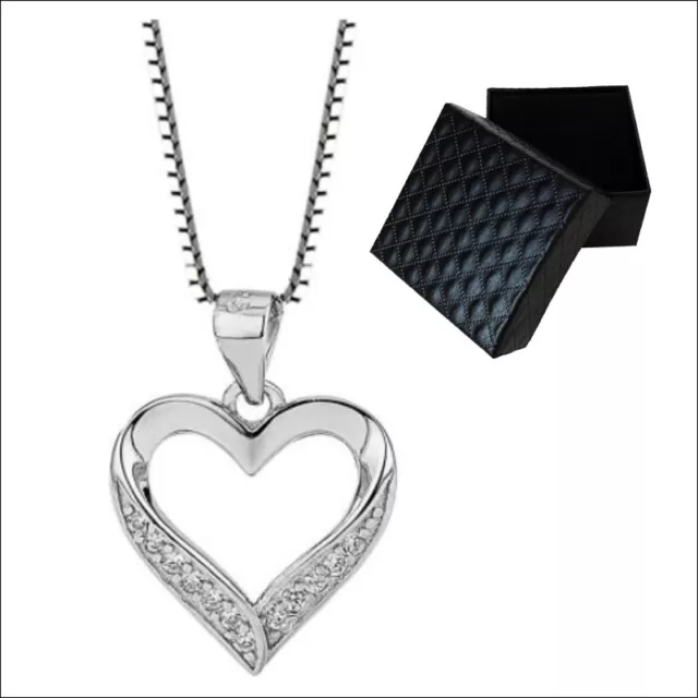 Collar de Corazón Colgante con Circonia Cristales 925 Plata de Ley Caja de Joyas